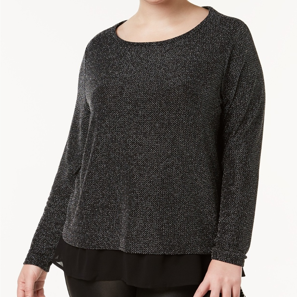 I.N.C. Plus Size Metallic Chiffon-Trimmed Top
